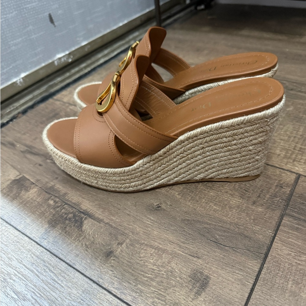 Dior Brown Gold Wedge Sandals - Picture 4 of 6